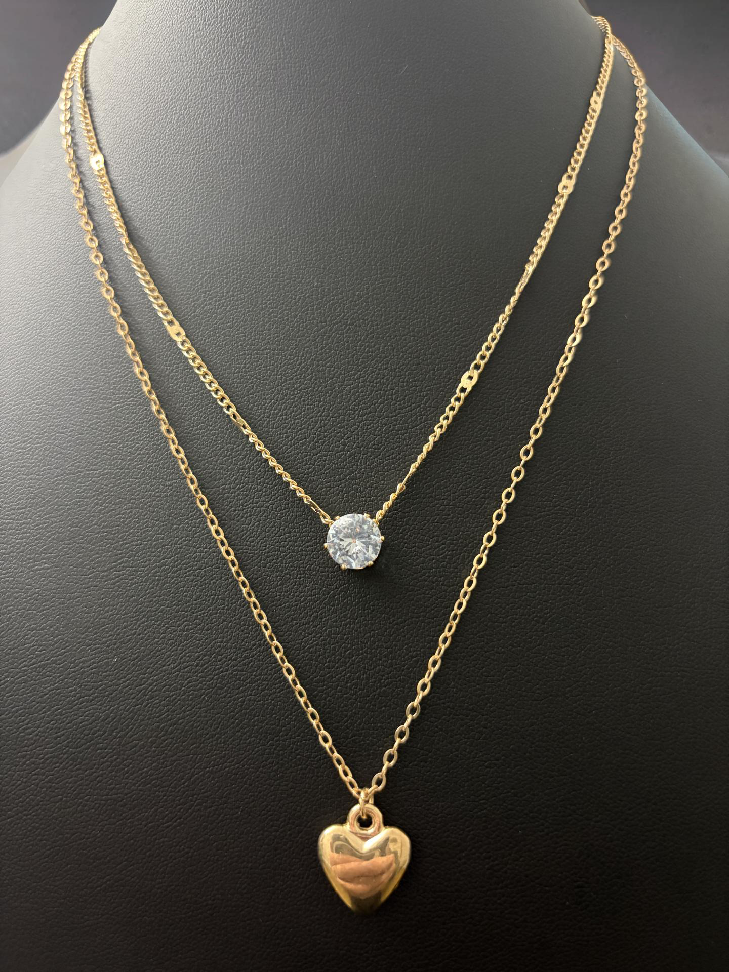 Layered Gold Heart & CZ Pendant Necklace Set – 18-22” Adjustable | Elegant Everyday Shine