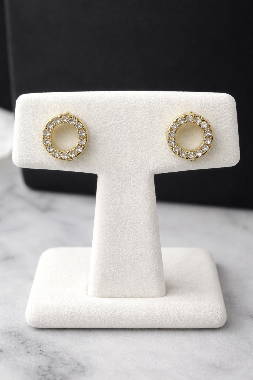 Gold CZ Halo Stud Earrings – Gold Plated Zinc Alloy (Push Back)