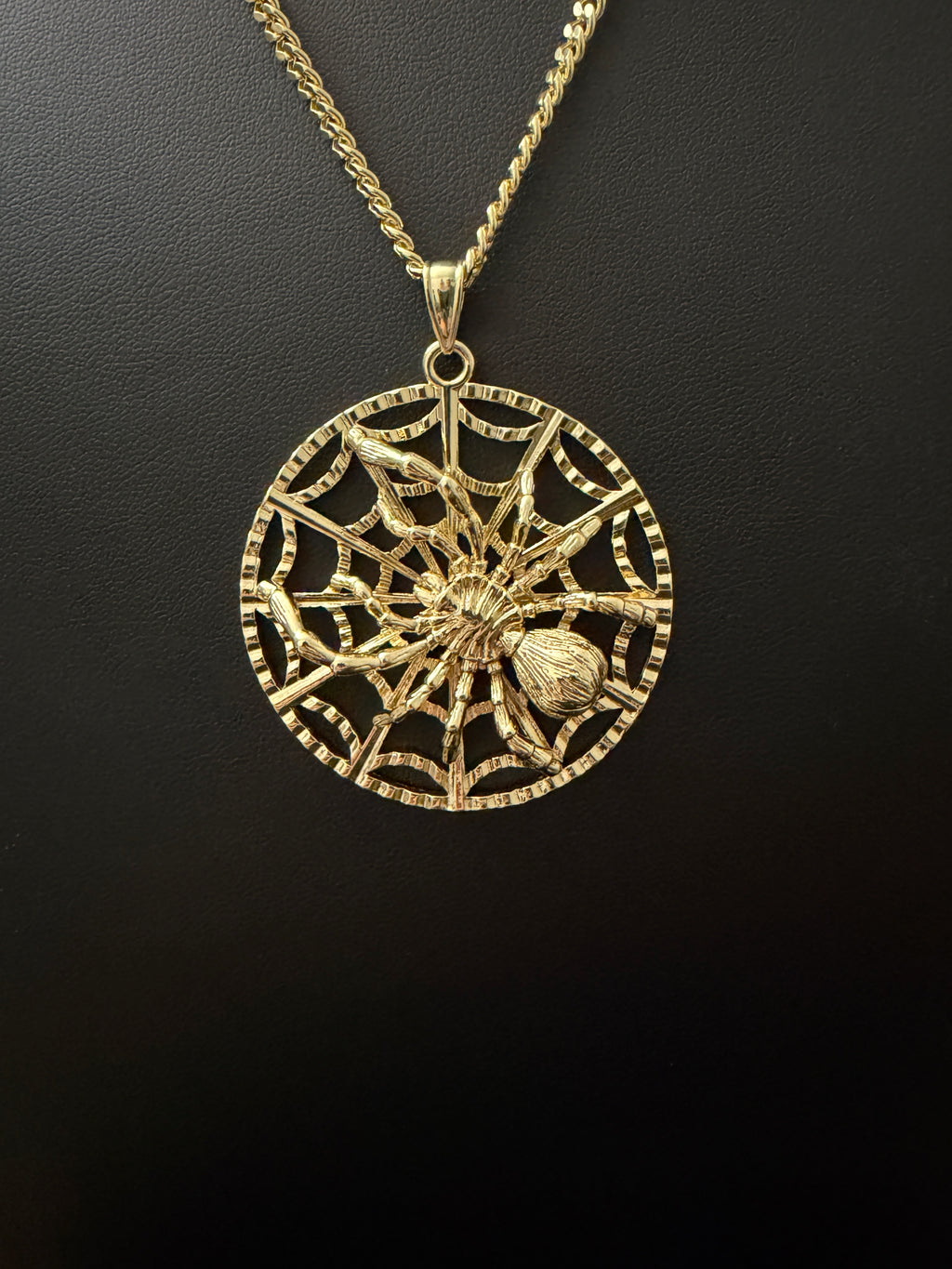 14k Gold Filled in Brass 18in 3.5mm Cuban Chain with Large Spider & Web Pendant