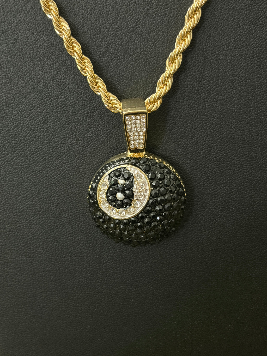 14k Gold Filled in Brass 24in 4mm Rope Chain with VVS CZ Iced Out 8 Ball Pendant