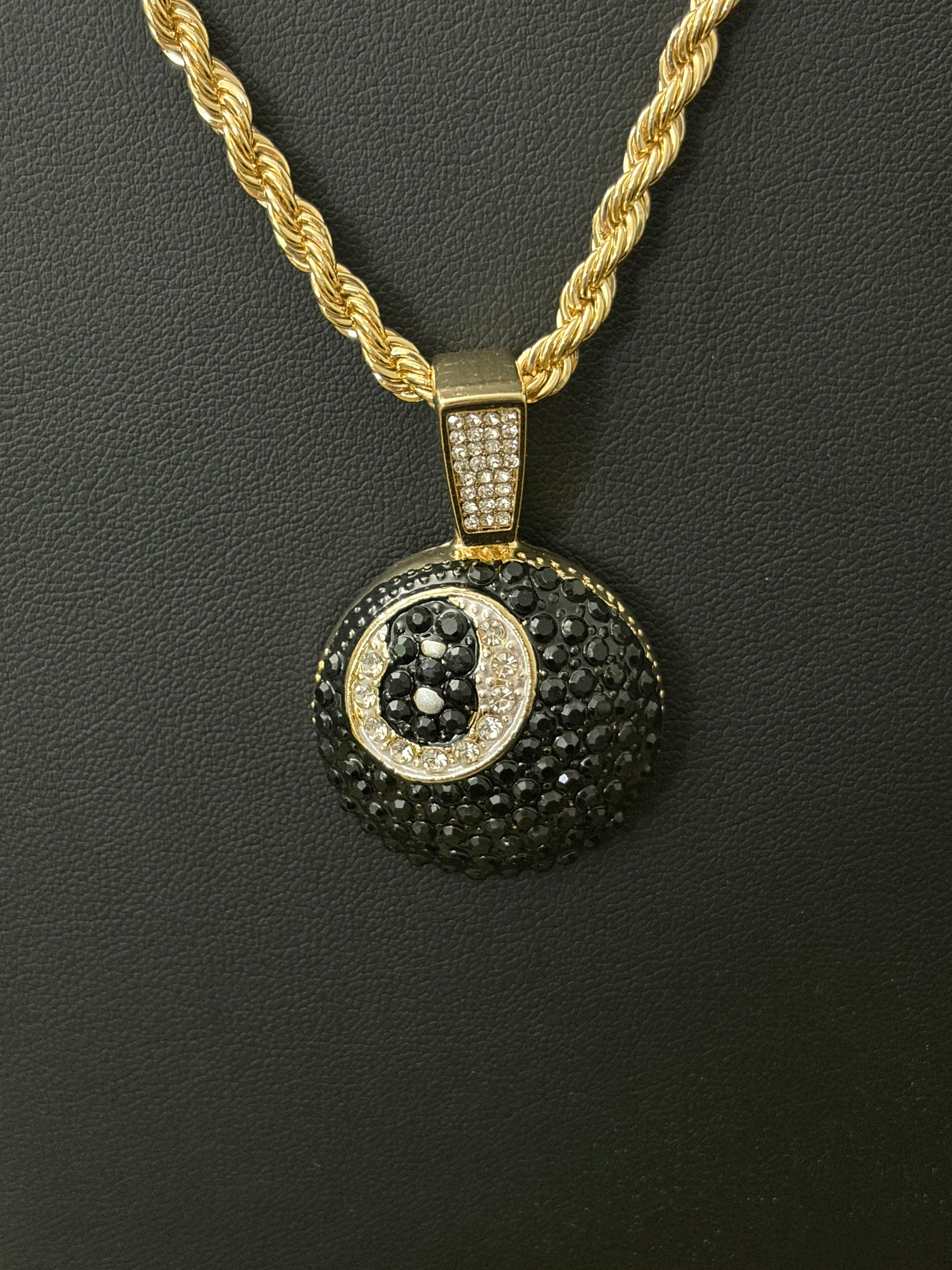 14k Gold Filled in Brass 24in 4mm Rope Chain with VVS CZ Iced Out 8 Ball Pendant