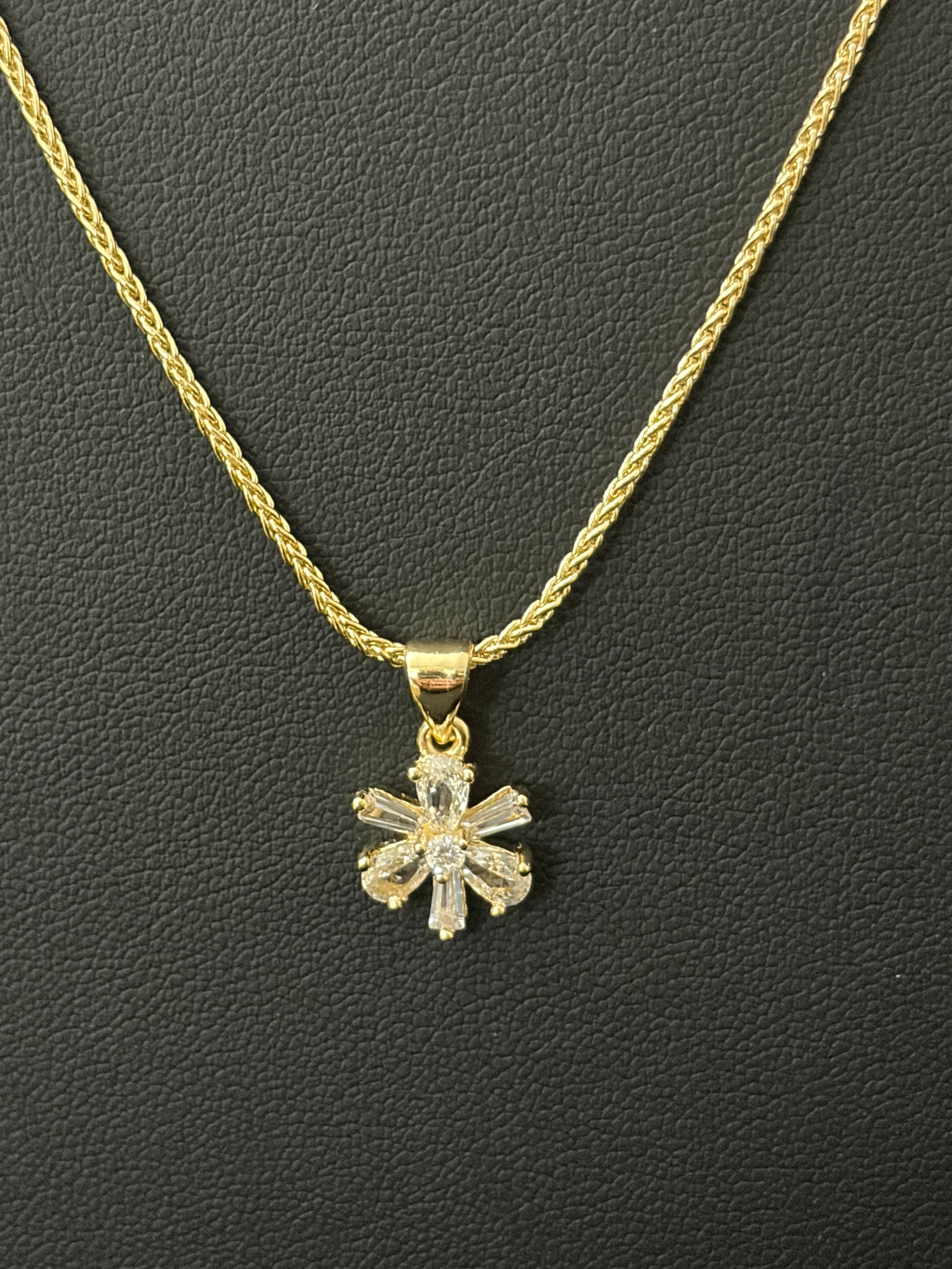 14k Gold Filled in Brass 24in 1.5mm Snake Chain with 14k Gold Filled VVS CZ Flower Pendant