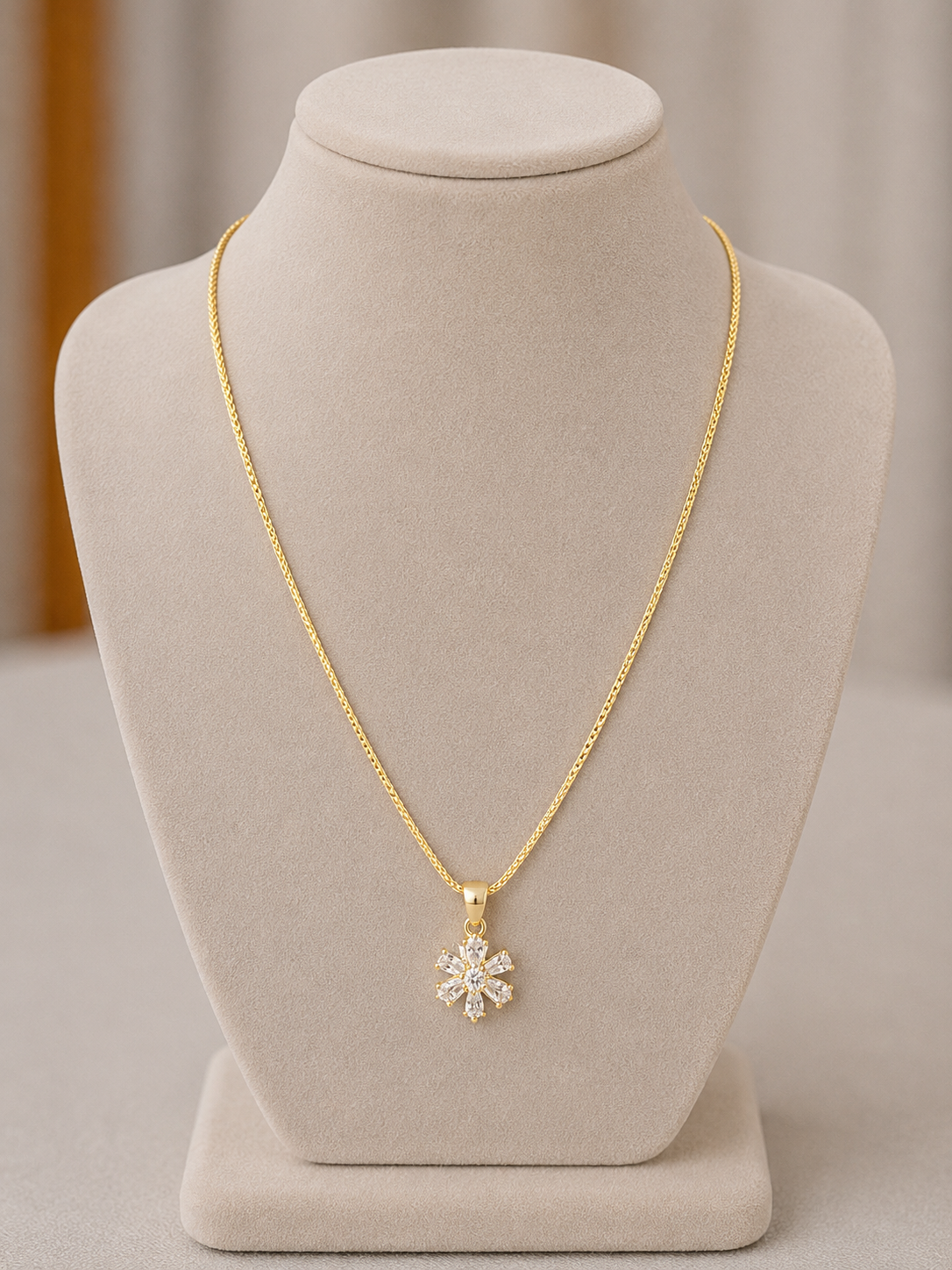 14k Gold Filled in Brass 24in 1.5mm Snake Chain with 14k Gold Filled VVS CZ Flower Pendant