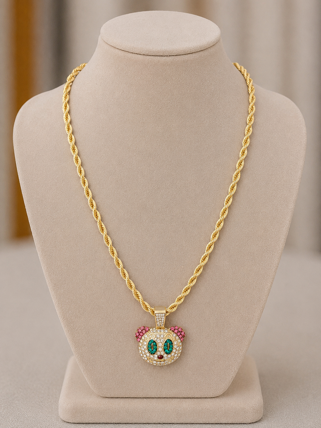 14k Gold Filled in Brass 24in 4mm Rope Chain with Multi Color VVS CZ Iced Out Clown Pendant