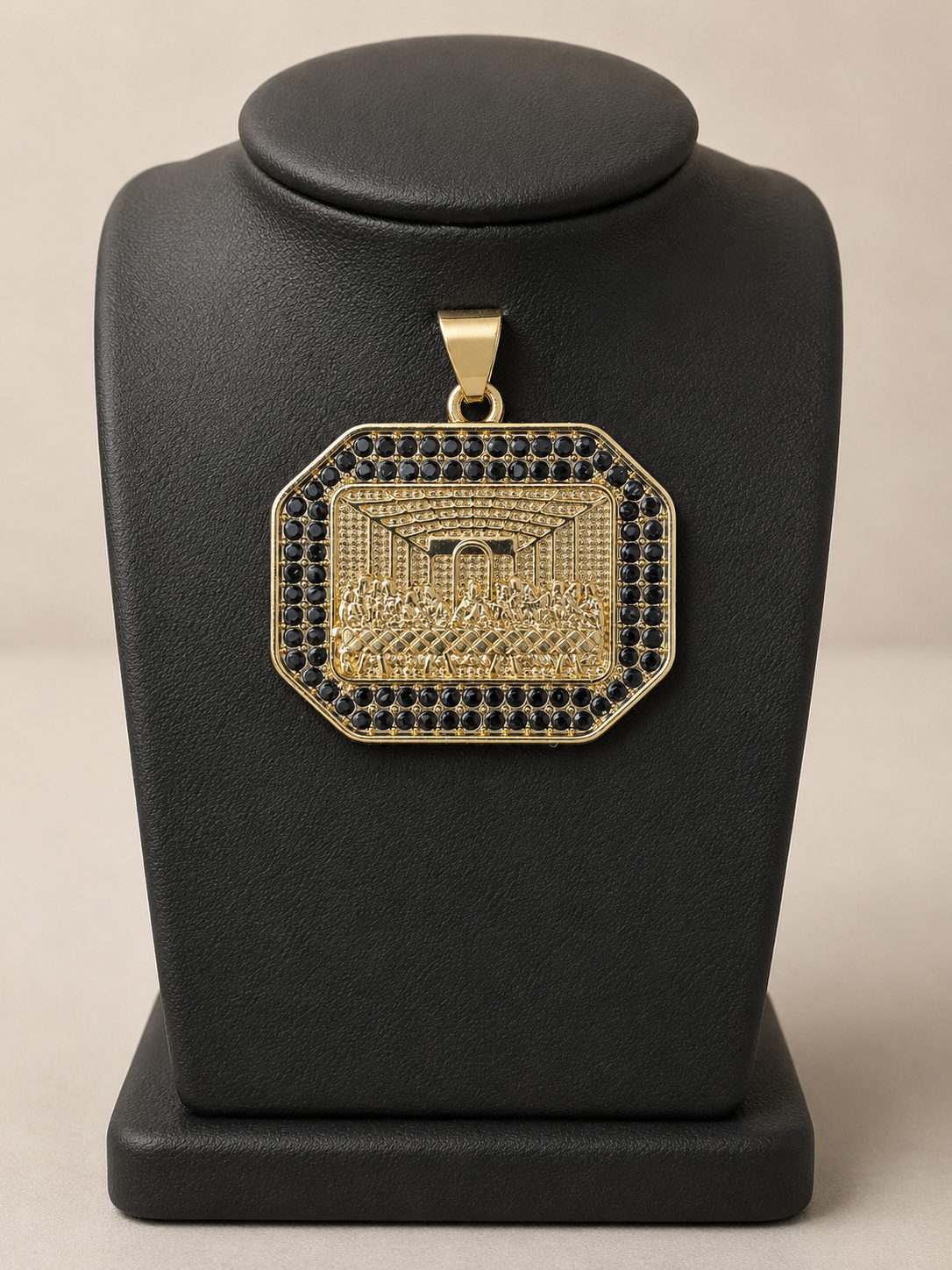 14k Gold Filled in Brass Last Supper Pendant with Black CZ Stones