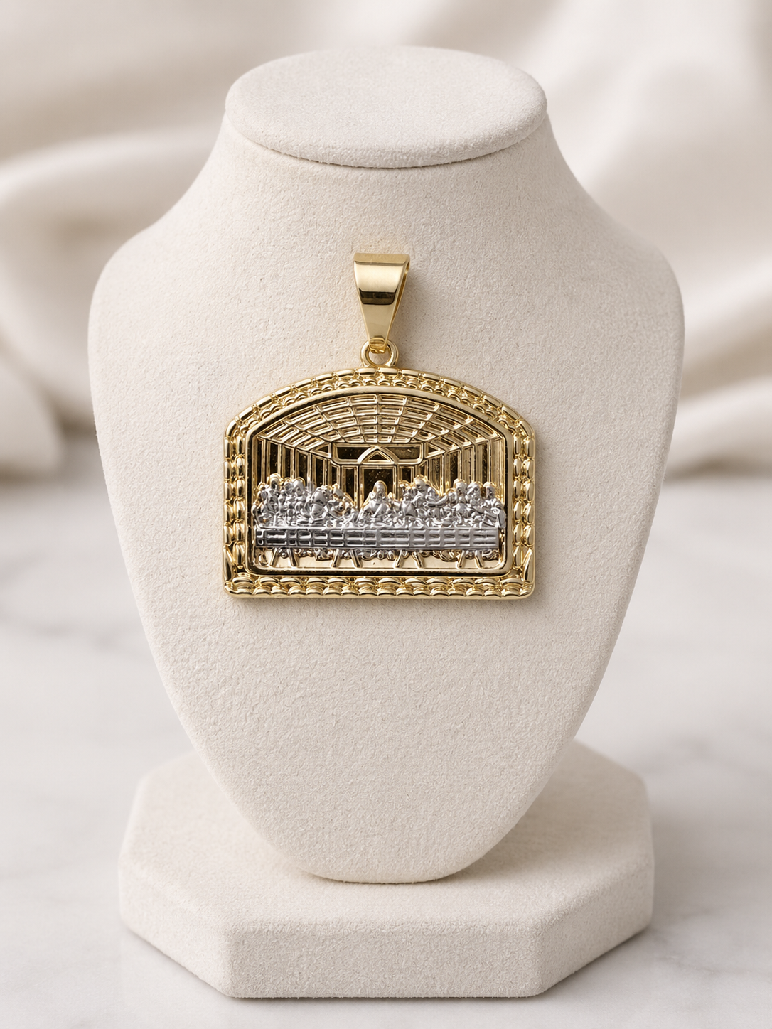 Two Tone Last Supper Pendant – 14K Gold Filled Over Brass Religious Pendant