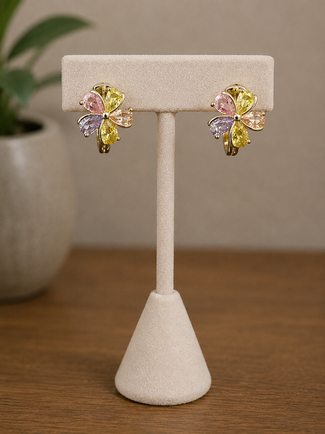 Gold Filled in Brass Multi Color VVS CZ Hoop Earrings