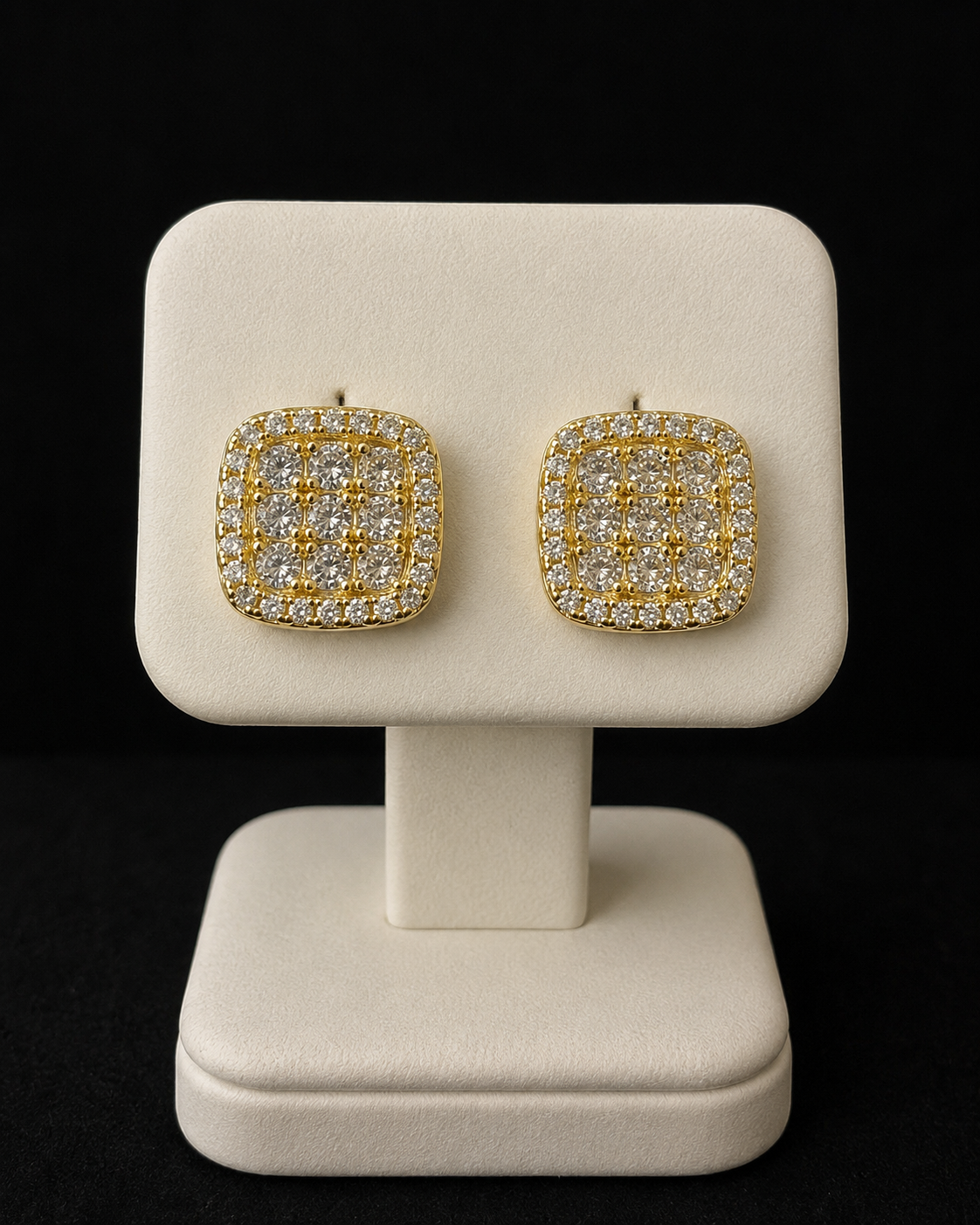 14k Gold Filled in Brass Iced Out VVS CZ Push Back Stud Earrings