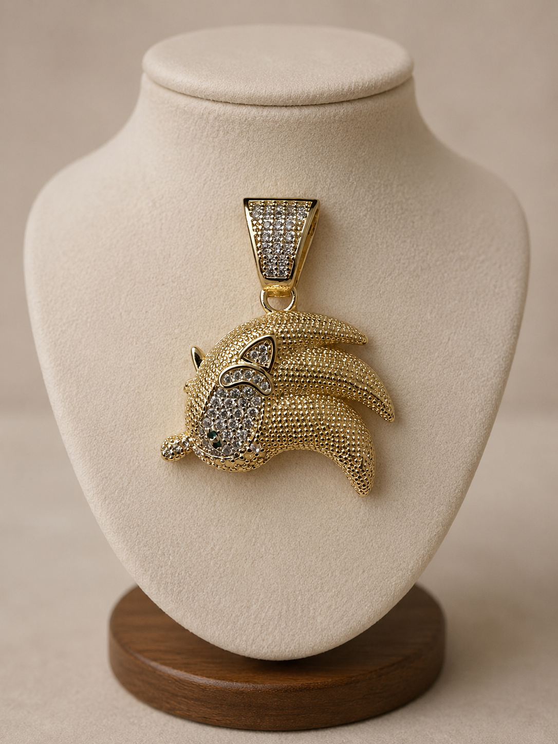 14k Gold Filled in Brass VVS CZ Sonic Hedgehog Iced Out Pendant