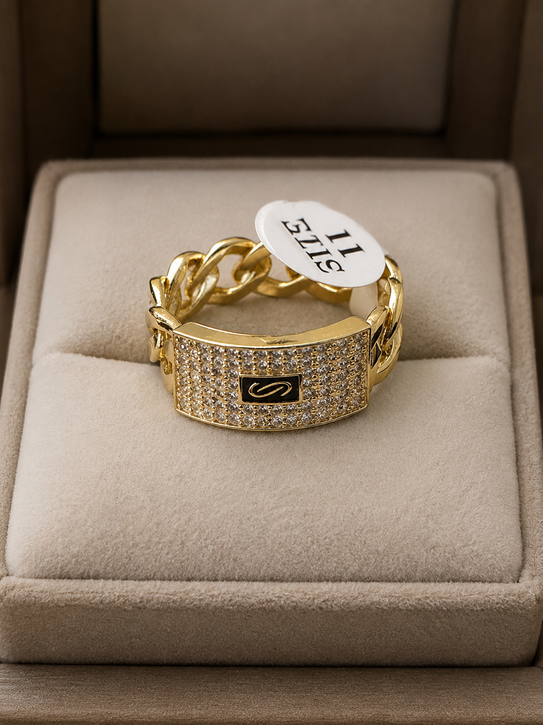 14k Gold Filled in Brass VVS CZ Cuban Link Ring – Size 11