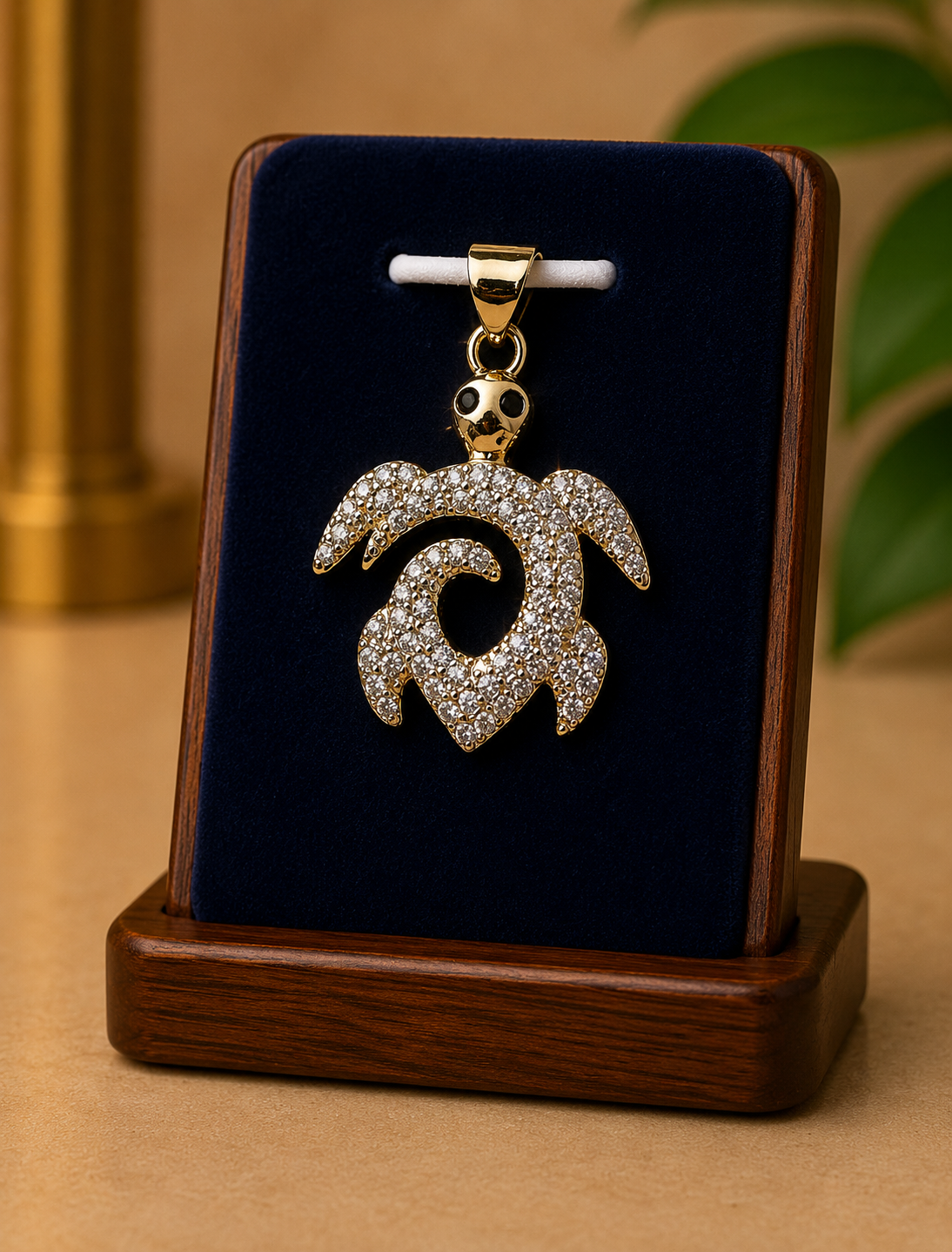 14k Gold Filled in Brass Small VVS CZ Turtle Pendant