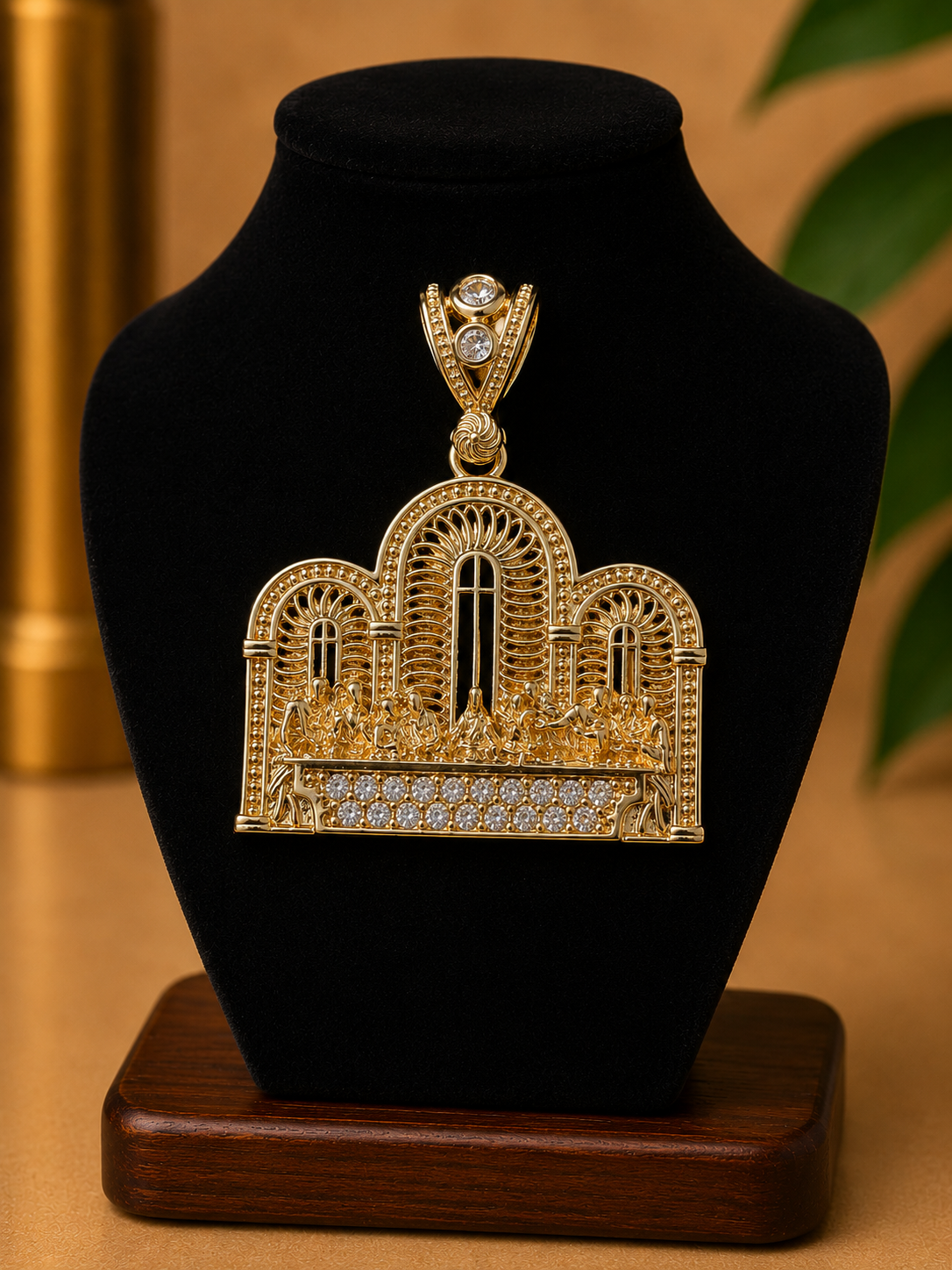 14k Gold Filled in Brass Last Supper Pendant with VVS CZ Stones