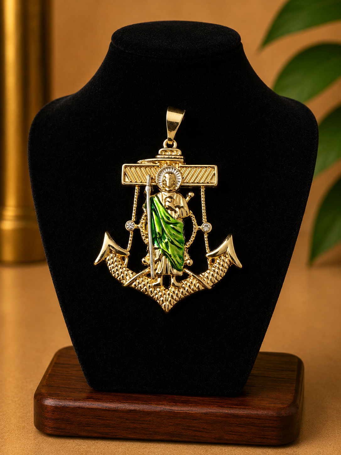 14k Gold Filled in Brass Multicolor Saint & Anchor Pendant