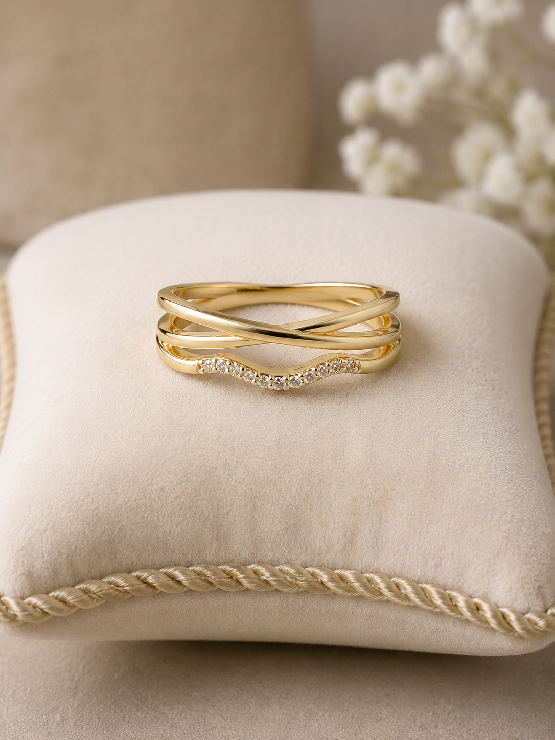 14k Gold Filled in Brass Size 8 Ring with VVS CZ Stones