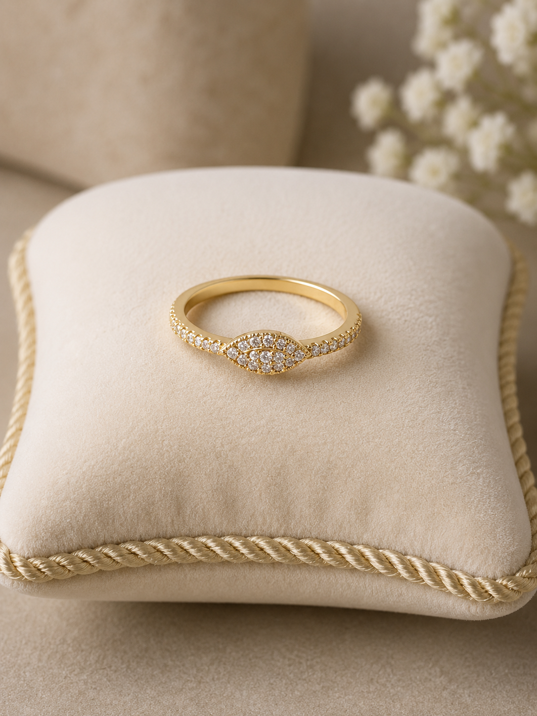 14k Gold Filled in Brass Evil Eye Size 8 Ring with VVS CZ Stones
