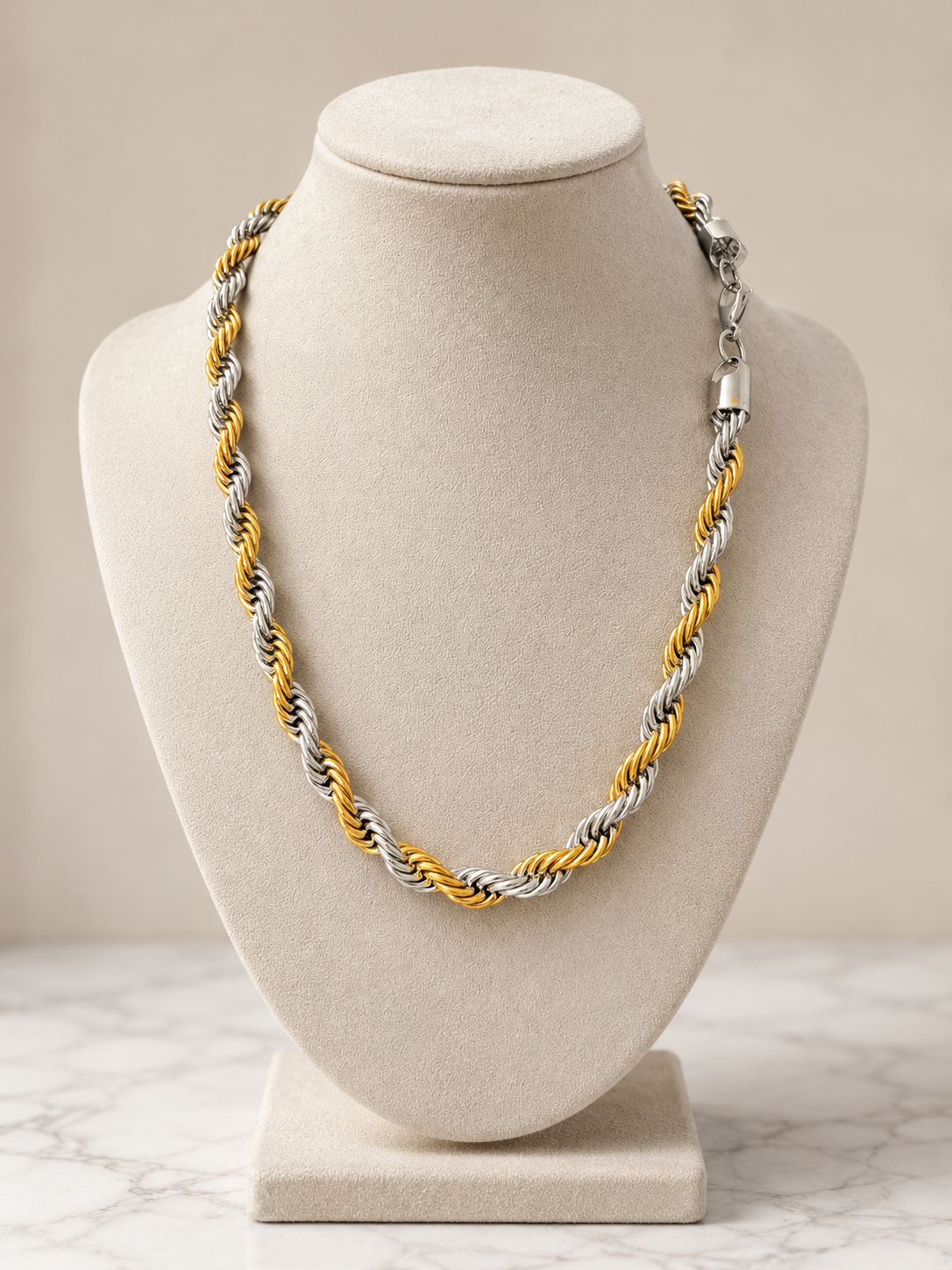 Two Tone Stainless Steel 22in 8mm Rope Chain