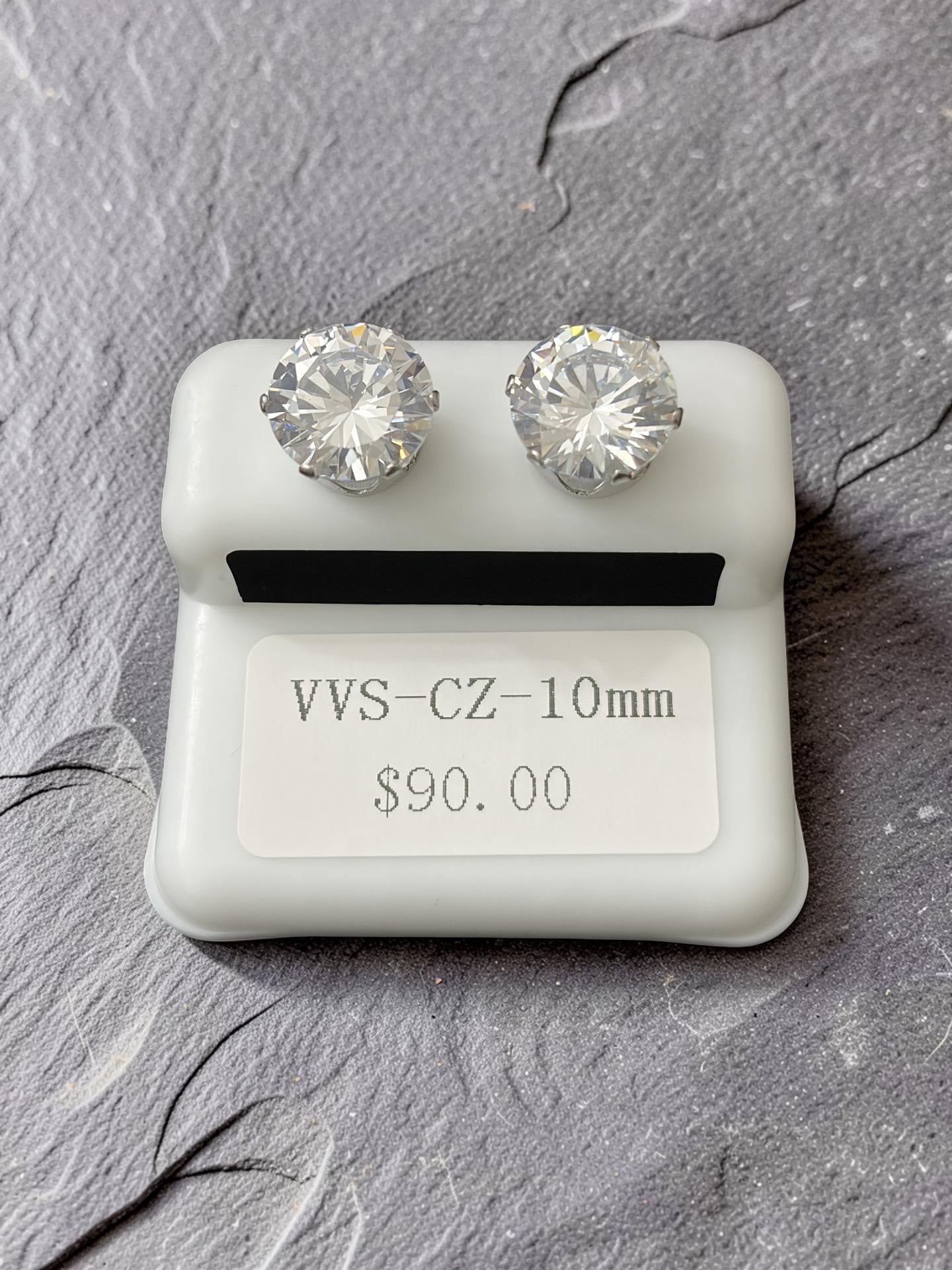 10mm Stainless Steel VVS CZ Pushback Stud Earrings