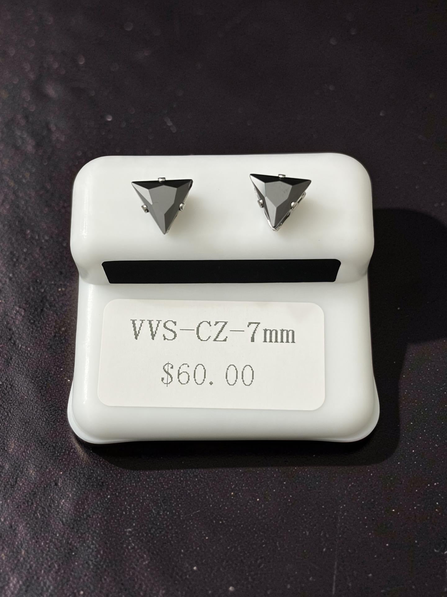 7mm Black Stainless Steel Triangle VVS CZ Pushback Stud Earrings