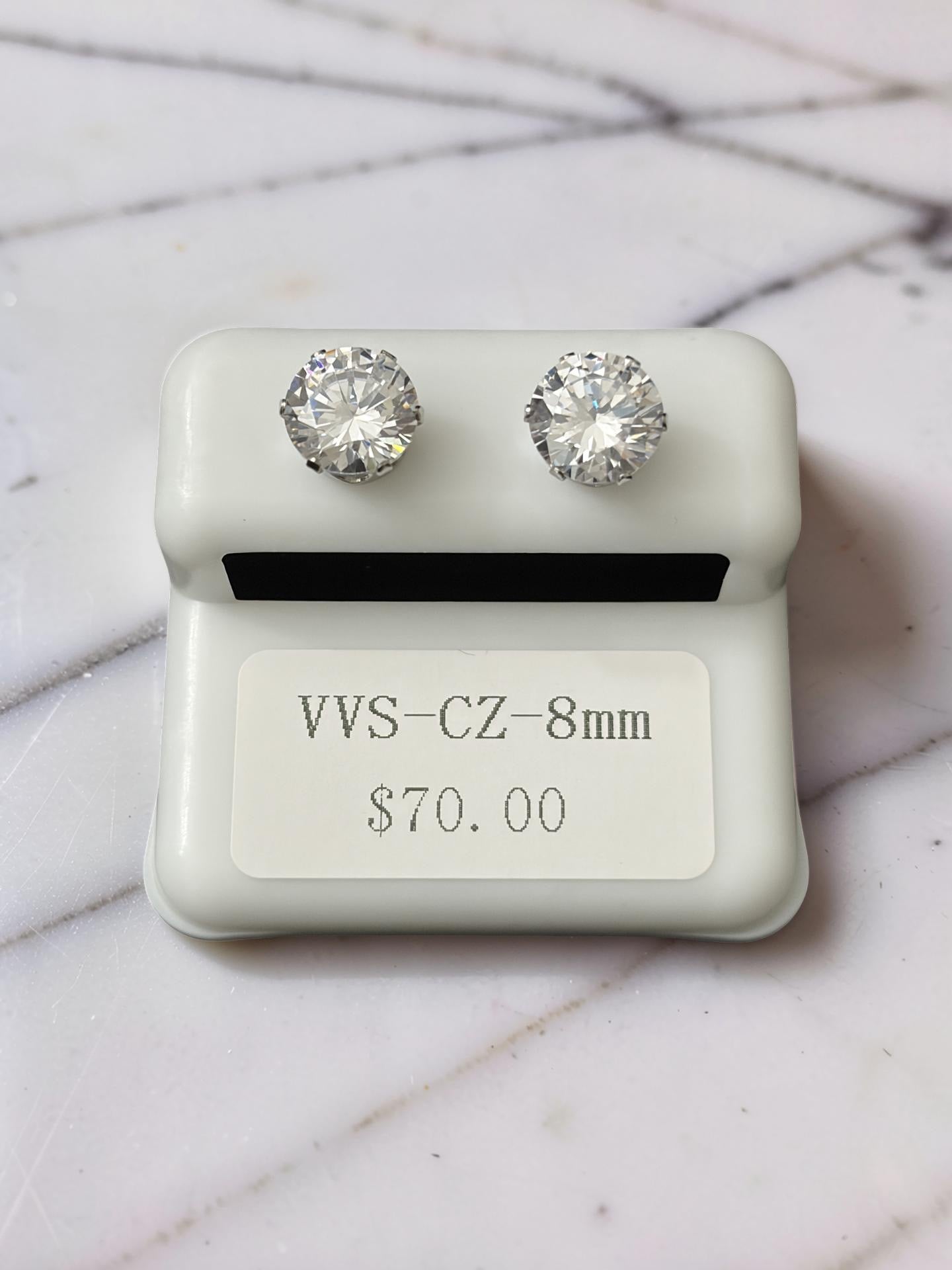 8mm Stainless Steel VVS CZ Pushback Stud Earrings