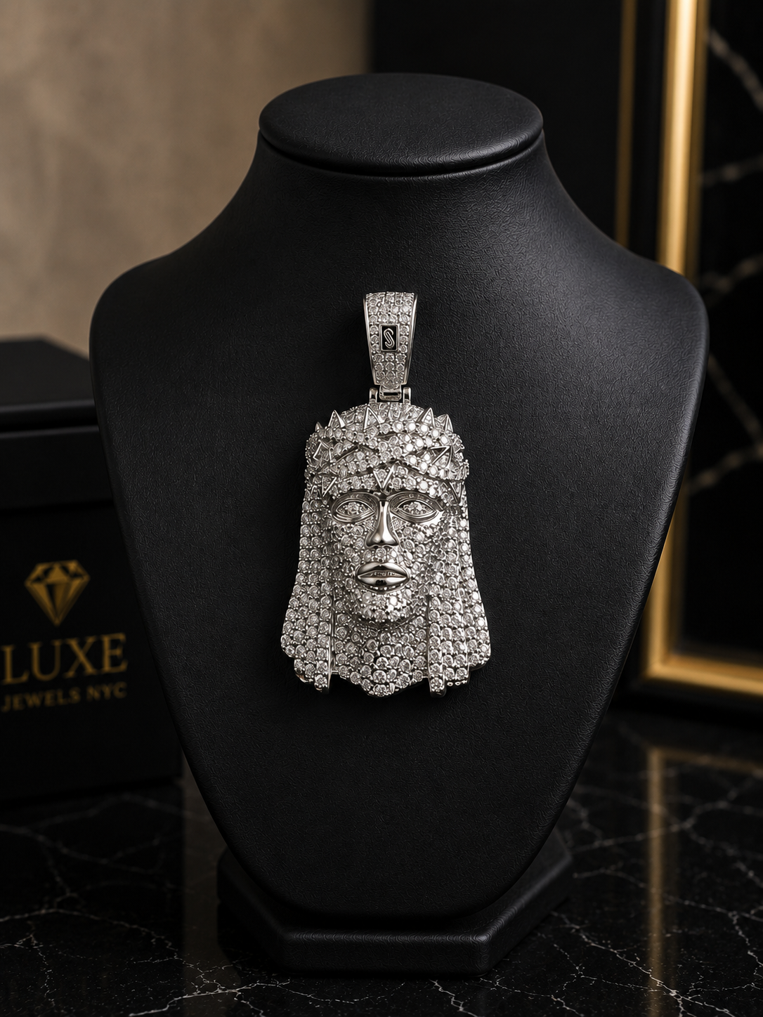 14k White Gold Filled in Brass VVS CZ Iced Out Jesus Pendant