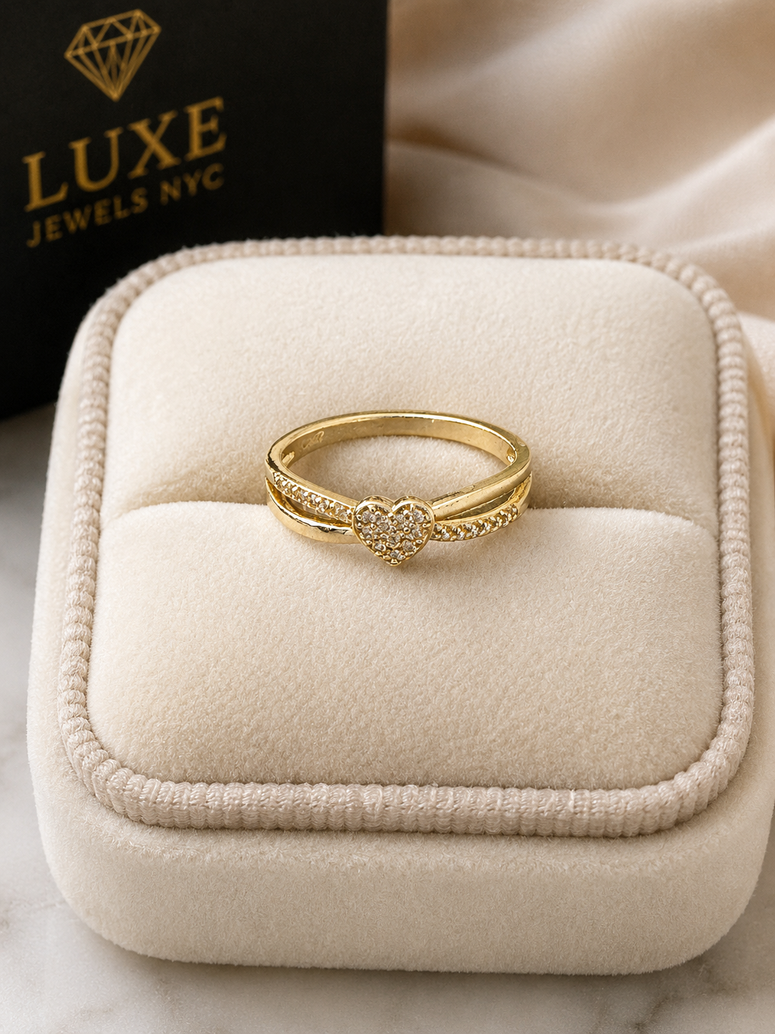 14k Gold Filled in Brass Size 7 VVS CZ Heart Ring