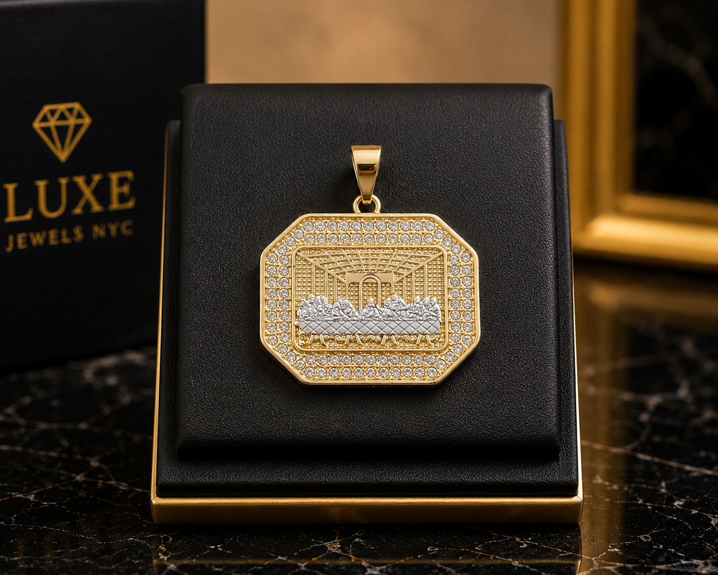 14k Gold Filled in Brass Two Tone VVS CZ Last Supper Pendant