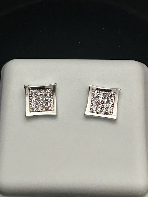 E10 - 14K White Gold Square Studs